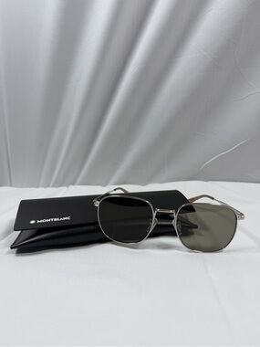 Montblanc Silver Frame Sunglasses with Dark Green Lenses